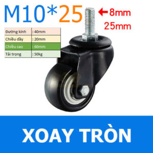 banh xe pvc den trang d40 coc ren m10x25 gia re