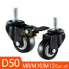 Bánh xe cọc vít nhựa pvc đen trắng D50 M8 M10 M12