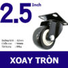 Bánh xe đẩy nhựa pvc đen trắng D63 mặt bích - Xoay tròn