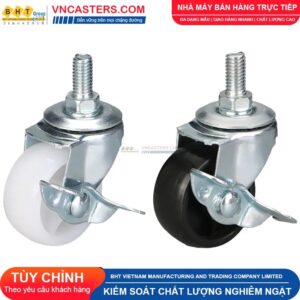 Bánh xe nhựa PP đen không bi càng thép cọc ren tải nhẹ ROX-001-PP-BL-S