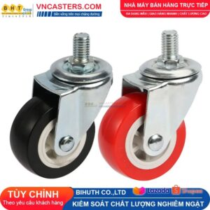 Bánh xe PVC đen không bi càng thép cọc ren tải nhẹ ROX-003-PVC-BL-S