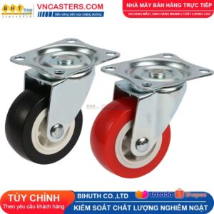 Bánh xe PVC đen không bi càng thép mặt bích tải nhẹ ROX-003-PVC-BL-F