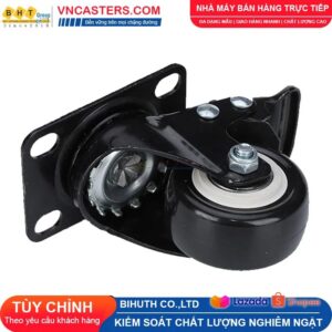 Bánh xe PVC đen viền bi đôi càng thép mặt bích tải nhẹ ROX-004-PVC-BL-F