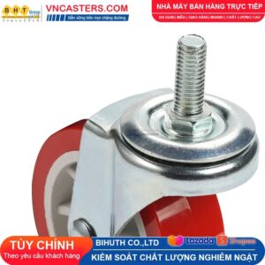 Bánh xe PVC đỏ không bi càng thép cọc ren tải nhẹ ROX-003-PVC-RE-S