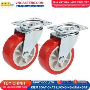 Bánh xe PVC đỏ không bi càng thép mặt bích tải nhẹ ROX-003-PVC-RE-F