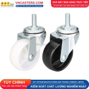Bánh xe nhựa PP đen không bi càng thép cọc ren tải nhẹ ROX-001-PP-BL-S