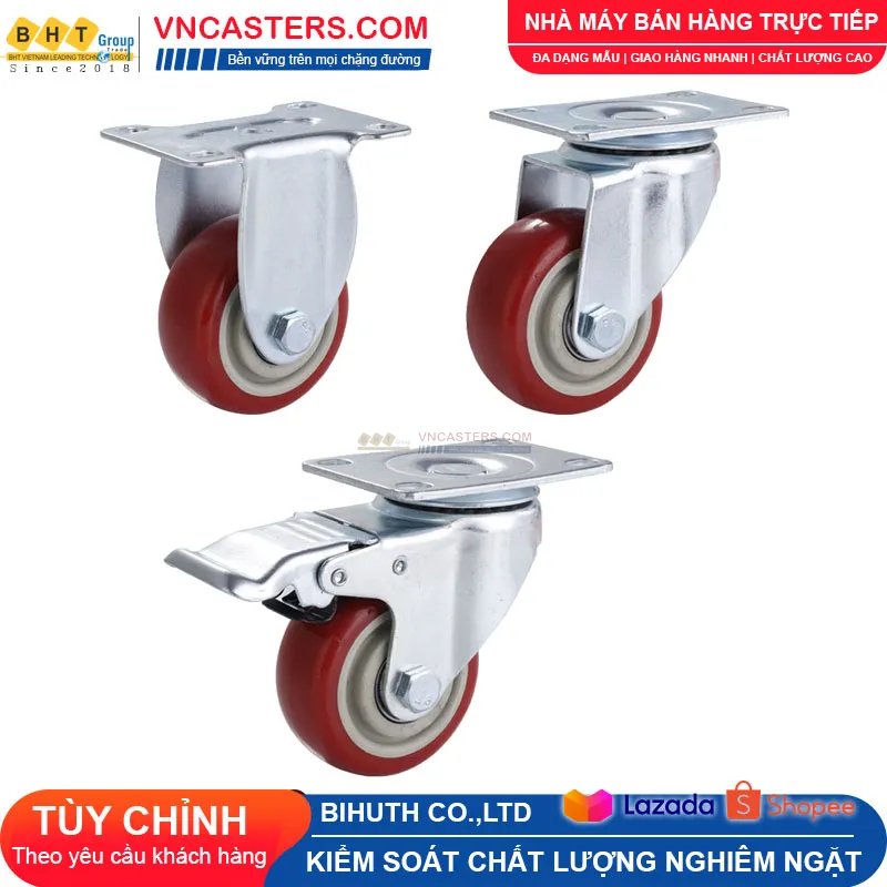 Bánh xe PVC mận đỏ bi đôi càng thép mặt bích tải nhẹ ROX-005-PVC-PR-F 3 Bánh xe PVC mận đỏ bi đôi càng thép mặt bích tải nhẹ ROX-005-PVC-PR-F
