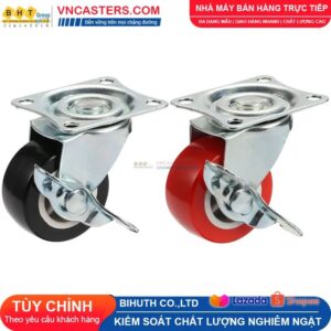 Bánh xe PVC đen không bi càng thép mặt bích tải nhẹ ROX-003-PVC-BL-F