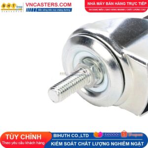 Bánh xe Cao su đen không bi càng thép cọc ren tải nhẹ ROX-002-RB-BL-S