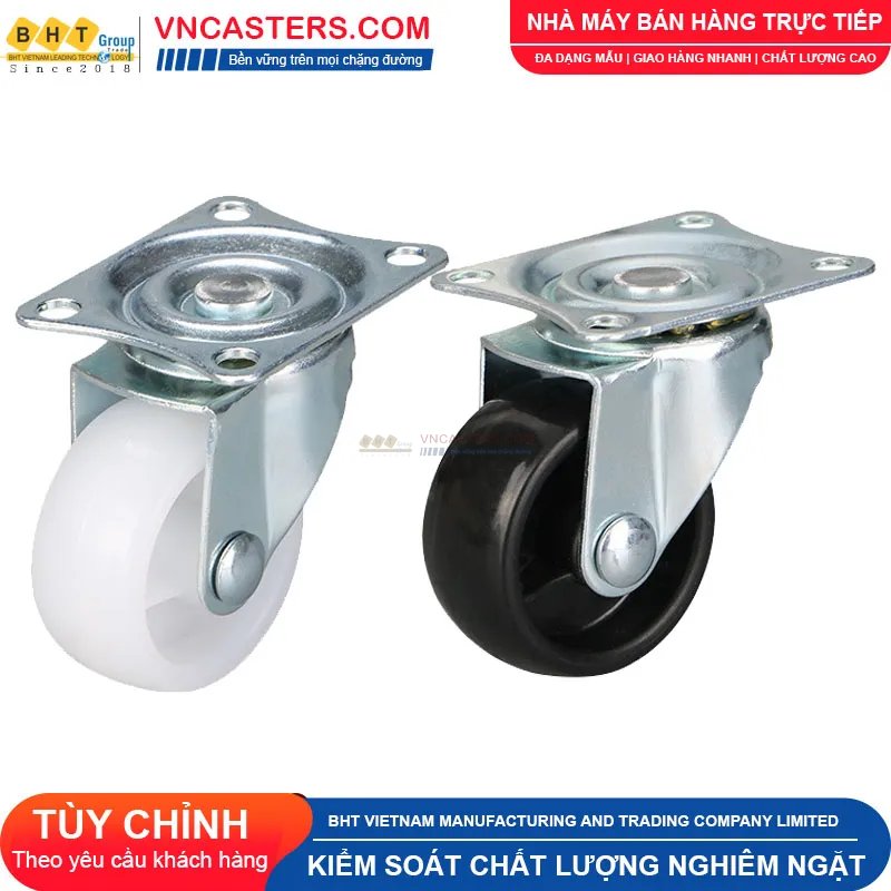 Bánh xe nhựa PP đen không bi càng thép mặt bích tải nhẹ ROX-001-PP-BL-F 4 Bánh xe nhựa PP đen không bi càng thép mặt bích tải nhẹ ROX-001-PP-BL-F