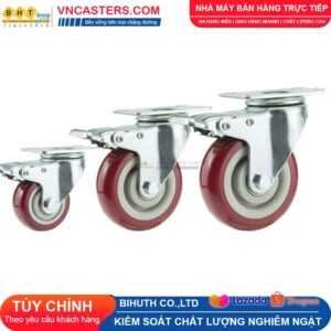Bánh xe PVC mận đỏ bi đôi càng thép mặt bích tải nhẹ ROX-005-PVC-PR-F 10 Bánh xe PVC mận đỏ bi đôi càng thép mặt bích tải nhẹ ROX-005-PVC-PR-F