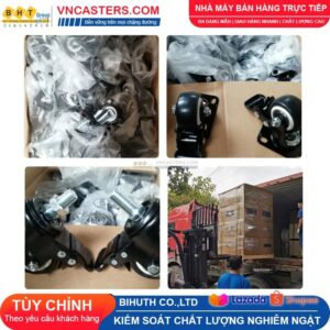 Bánh xe PVC đen viền bi đôi càng thép cọc ren tải nhẹ ROX-004-PVC-BL-S