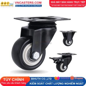 Bánh xe PVC đen viền bi đôi càng thép mặt bích tải nhẹ ROX-004-PVC-BL-F 10 Bánh xe PVC đen viền bi đôi càng thép mặt bích tải nhẹ ROX-004-PVC-BL-F