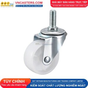 Bánh xe nhựa PP trắng không bi càng thép cọc ren tải nhẹ ROX-001-PP-WT-S