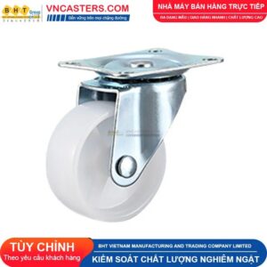Bánh xe nhựa PP trắng không bi càng thép mặt bích tải nhẹ ROX-001-PP-WT-F 12 Bánh xe nhựa PP trắng không bi càng thép mặt bích tải nhẹ ROX-001-PP-WT-F