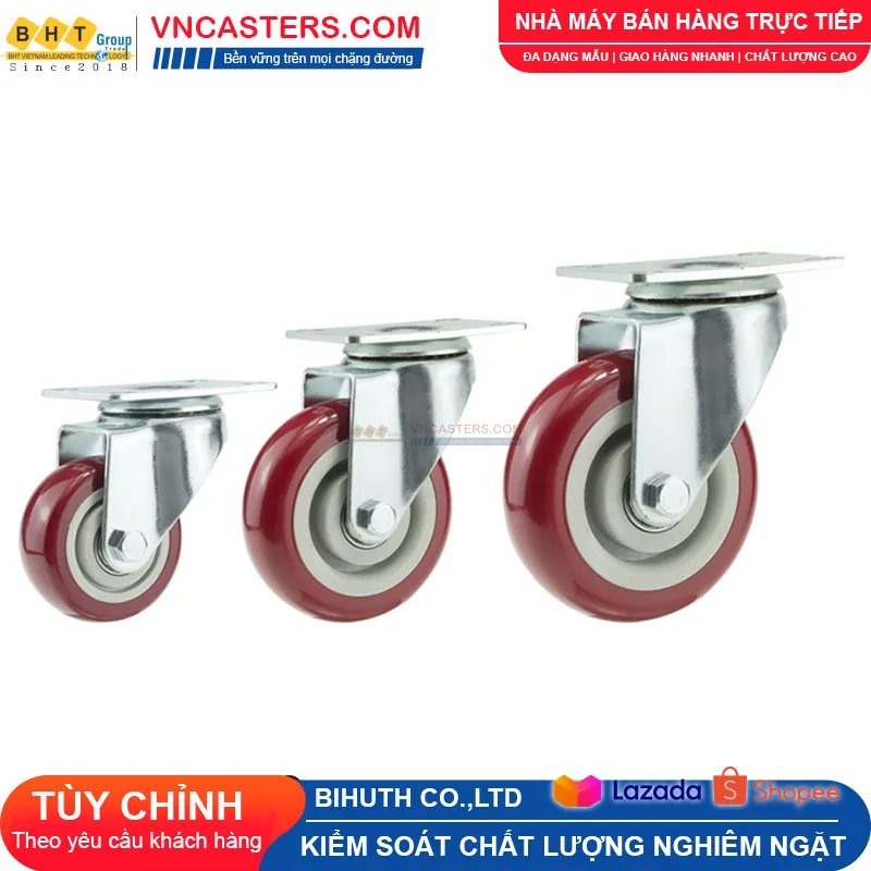 Bánh xe PVC mận đỏ bi đôi càng thép mặt bích tải nhẹ ROX-005-PVC-PR-F 5 Bánh xe PVC mận đỏ bi đôi càng thép mặt bích tải nhẹ ROX-005-PVC-PR-F
