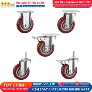 Bánh xe PVC mận đỏ bi đôi càng thép cọc ren tải nhẹ ROX-005-PVC-PR-S