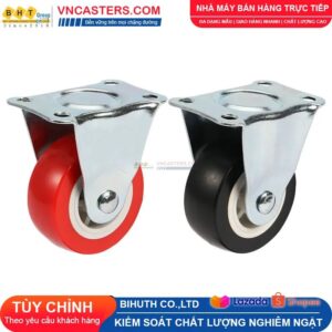 Bánh xe PVC đen không bi càng thép mặt bích tải nhẹ ROX-003-PVC-BL-F