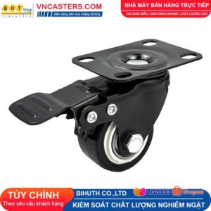 Bánh xe PVC đen viền bi đôi càng thép mặt bích tải nhẹ ROX-004-PVC-BL-F 11 Bánh xe PVC đen viền bi đôi càng thép mặt bích tải nhẹ ROX-004-PVC-BL-F