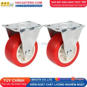 Bánh xe PVC đỏ không bi càng thép mặt bích tải nhẹ ROX-003-PVC-RE-F