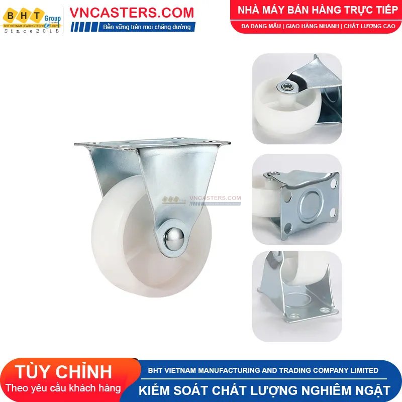 Bánh xe nhựa PP trắng không bi càng thép mặt bích tải nhẹ ROX-001-PP-WT-F 5 Bánh xe nhựa PP trắng không bi càng thép mặt bích tải nhẹ ROX-001-PP-WT-F