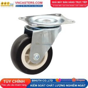Bánh xe PVC đen không bi càng thép mặt bích tải nhẹ ROX-003-PVC-BL-F