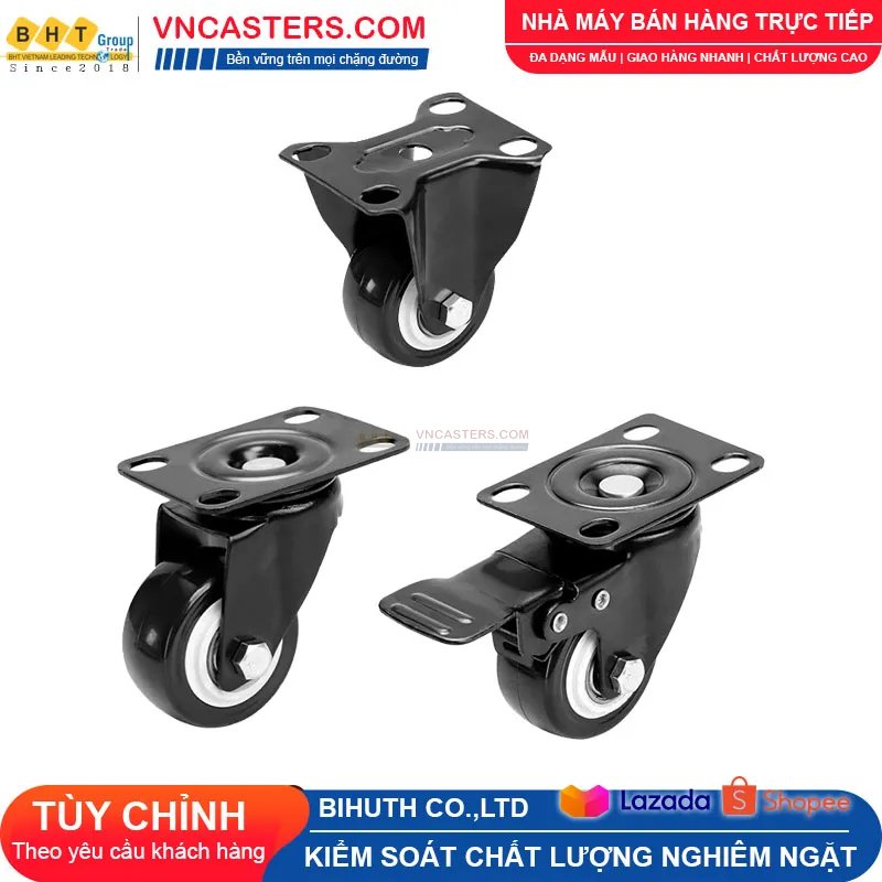Bánh xe PVC đen viền bi đôi càng thép mặt bích tải nhẹ ROX-004-PVC-BL-F 6 Bánh xe PVC đen viền bi đôi càng thép mặt bích tải nhẹ ROX-004-PVC-BL-F