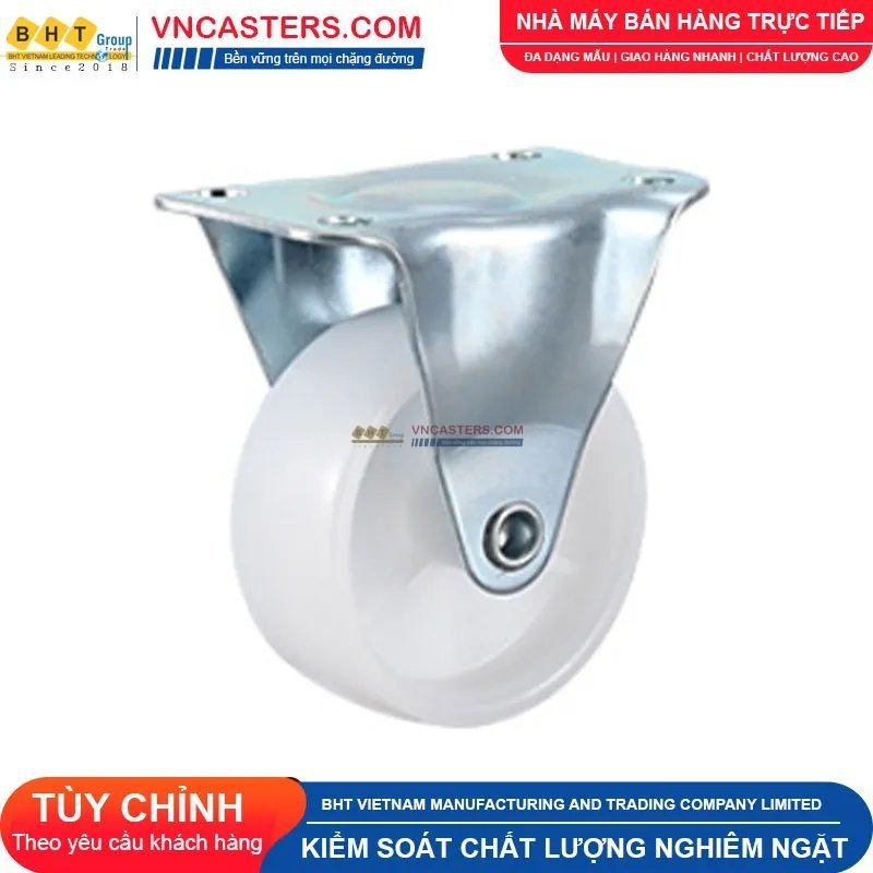 Bánh xe nhựa PP trắng không bi càng thép mặt bích tải nhẹ ROX-001-PP-WT-F 6 Bánh xe nhựa PP trắng không bi càng thép mặt bích tải nhẹ ROX-001-PP-WT-F