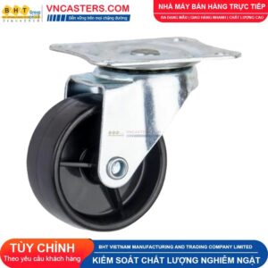 Bánh xe nhựa PP đen không bi càng thép mặt bích tải nhẹ ROX-001-PP-BL-F 15 Bánh xe nhựa PP đen không bi càng thép mặt bích tải nhẹ ROX-001-PP-BL-F
