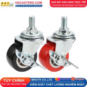 Bánh xe PVC đen không bi càng thép mặt bích tải nhẹ ROX-003-PVC-BL-F