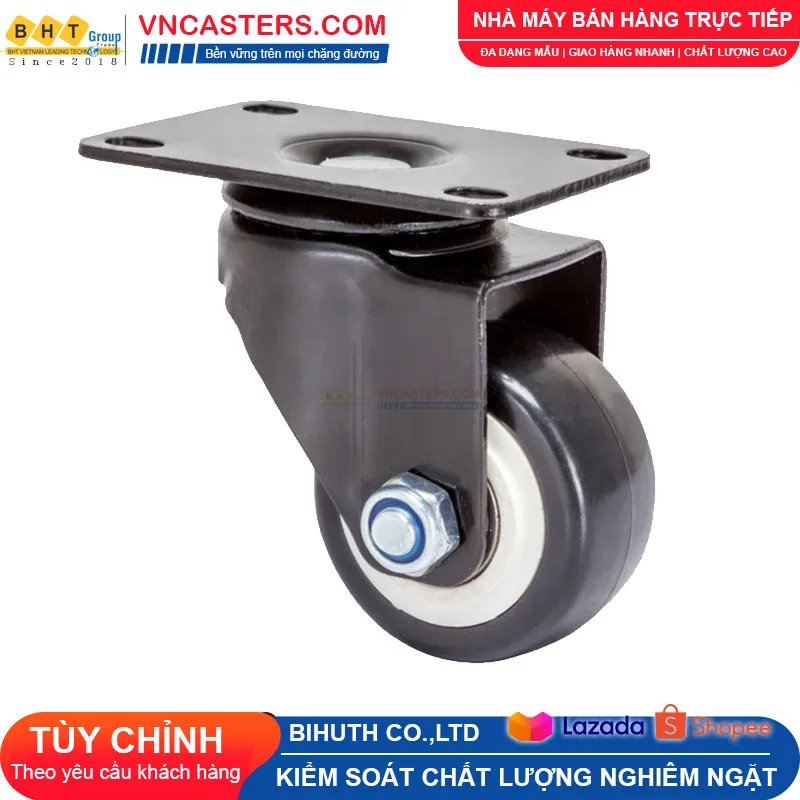 Bánh xe PVC đen viền bi đôi càng thép mặt bích tải nhẹ ROX-004-PVC-BL-F 7 Bánh xe PVC đen viền bi đôi càng thép mặt bích tải nhẹ ROX-004-PVC-BL-F
