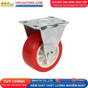 Bánh xe PVC đỏ không bi càng thép mặt bích tải nhẹ ROX-003-PVC-RE-F