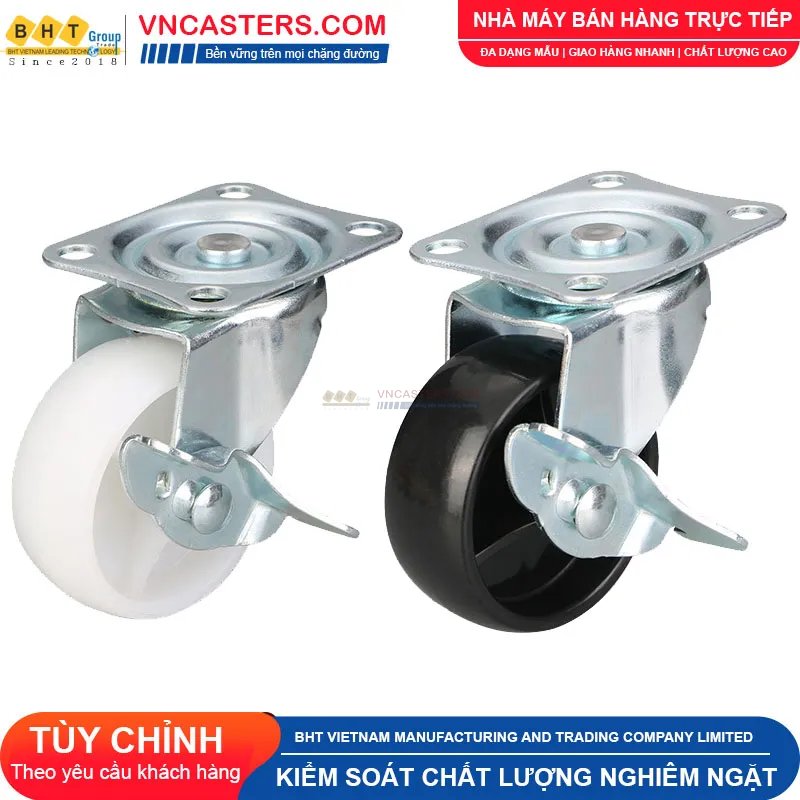 Bánh xe nhựa PP trắng không bi càng thép mặt bích tải nhẹ ROX-001-PP-WT-F 7 Bánh xe nhựa PP trắng không bi càng thép mặt bích tải nhẹ ROX-001-PP-WT-F