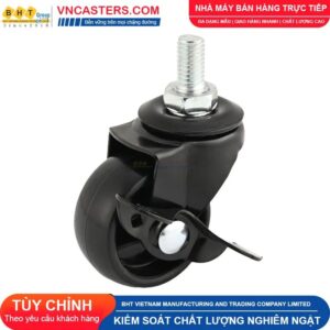 Bánh xe nhựa PP đen không bi càng thép cọc ren tải nhẹ ROX-001-PP-BL-S