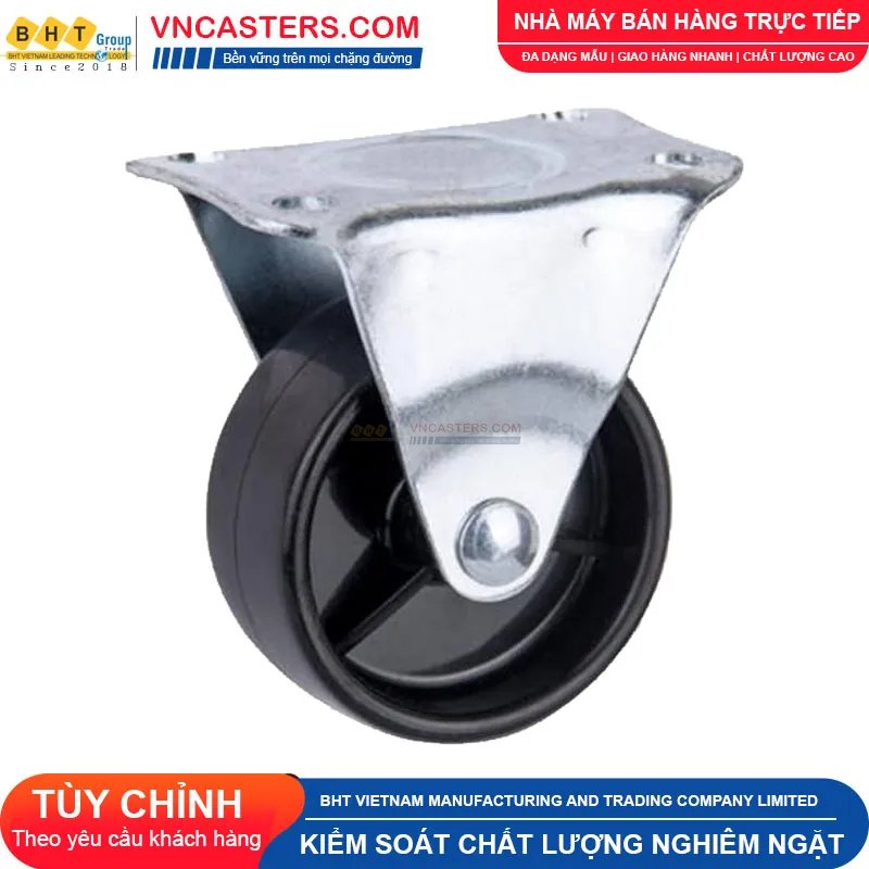 Bánh xe nhựa PP đen không bi càng thép mặt bích tải nhẹ ROX-001-PP-BL-F 7 Bánh xe nhựa PP đen không bi càng thép mặt bích tải nhẹ ROX-001-PP-BL-F
