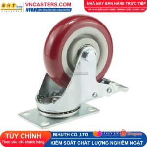 Bánh xe PVC mận đỏ bi đôi càng thép mặt bích tải nhẹ ROX-005-PVC-PR-F 13 Bánh xe PVC mận đỏ bi đôi càng thép mặt bích tải nhẹ ROX-005-PVC-PR-F
