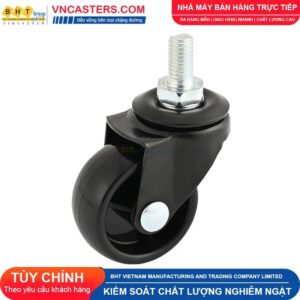 Bánh xe nhựa PP đen không bi càng thép cọc ren tải nhẹ ROX-001-PP-BL-S