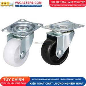 Bánh xe nhựa PP trắng không bi càng thép mặt bích tải nhẹ ROX-001-PP-WT-F 16 Bánh xe nhựa PP trắng không bi càng thép mặt bích tải nhẹ ROX-001-PP-WT-F