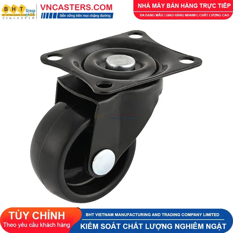 Bánh xe nhựa PP đen không bi càng thép mặt bích tải nhẹ ROX-001-PP-BL-F 9 Bánh xe nhựa PP đen không bi càng thép mặt bích tải nhẹ ROX-001-PP-BL-F
