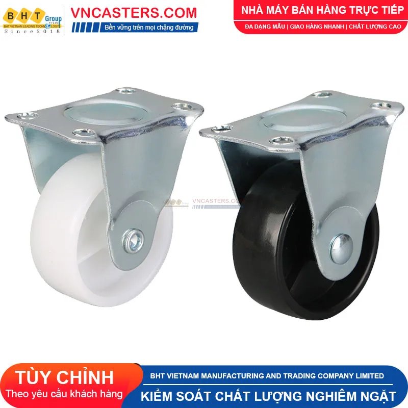 Bánh xe nhựa PP trắng không bi càng thép mặt bích tải nhẹ ROX-001-PP-WT-F 9 Bánh xe nhựa PP trắng không bi càng thép mặt bích tải nhẹ ROX-001-PP-WT-F