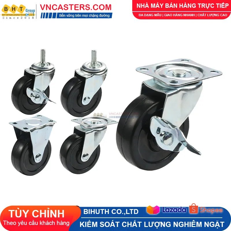 Bánh xe Cao su đen không bi càng thép mặt bích tải nhẹ ROX-002-RB-BL-F 1 Bánh xe Cao su đen không bi càng thép mặt bích tải nhẹ ROX-002-RB-BL-F