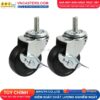 Bánh xe Cao su đen không bi càng thép cọc ren tải nhẹ ROX-002-RB-BL-S