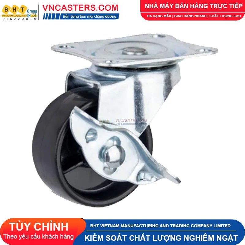 Bánh xe nhựa PP đen không bi càng thép mặt bích tải nhẹ ROX-001-PP-BL-F 1 Bánh xe nhựa PP đen không bi càng thép mặt bích tải nhẹ ROX-001-PP-BL-F