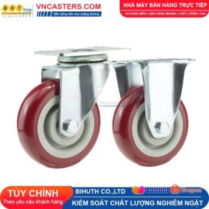 Bánh xe PVC mận đỏ bi đôi càng thép mặt bích tải nhẹ ROX-005-PVC-PR-F