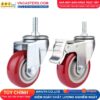 Bánh xe PVC mận đỏ bi đôi càng thép cọc ren tải nhẹ ROX-005-PVC-PR-S