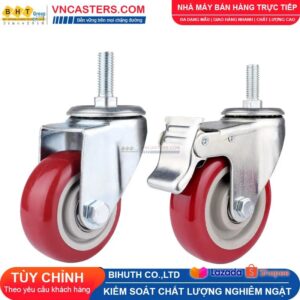 Bánh xe PVC mận đỏ bi đôi càng thép cọc ren tải nhẹ ROX-005-PVC-PR-S