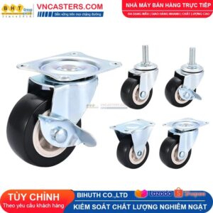 Bánh xe PVC đen không bi càng thép cọc ren tải nhẹ ROX-003-PVC-BL-S