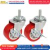 Bánh xe PVC đỏ không bi càng thép cọc ren tải nhẹ ROX-003-PVC-RE-S