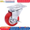Bánh xe PVC đỏ không bi càng thép mặt bích tải nhẹ ROX-003-PVC-RE-F