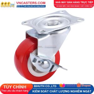 Bánh xe PVC đỏ không bi càng thép mặt bích tải nhẹ ROX-003-PVC-RE-F